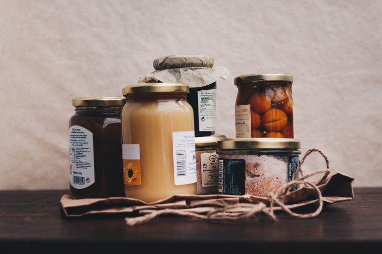 Gift basket with gourmet products, jars and preserves of local products. Farm products
